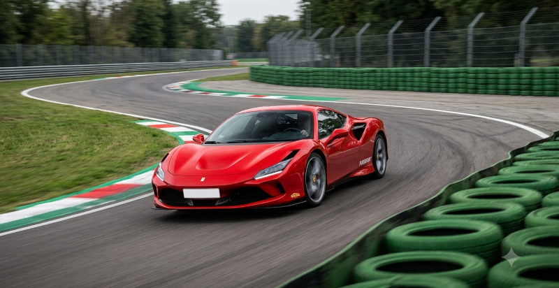 Ferrari F8 Tributo affronta una curva del circuito di Cremona con massima precisione